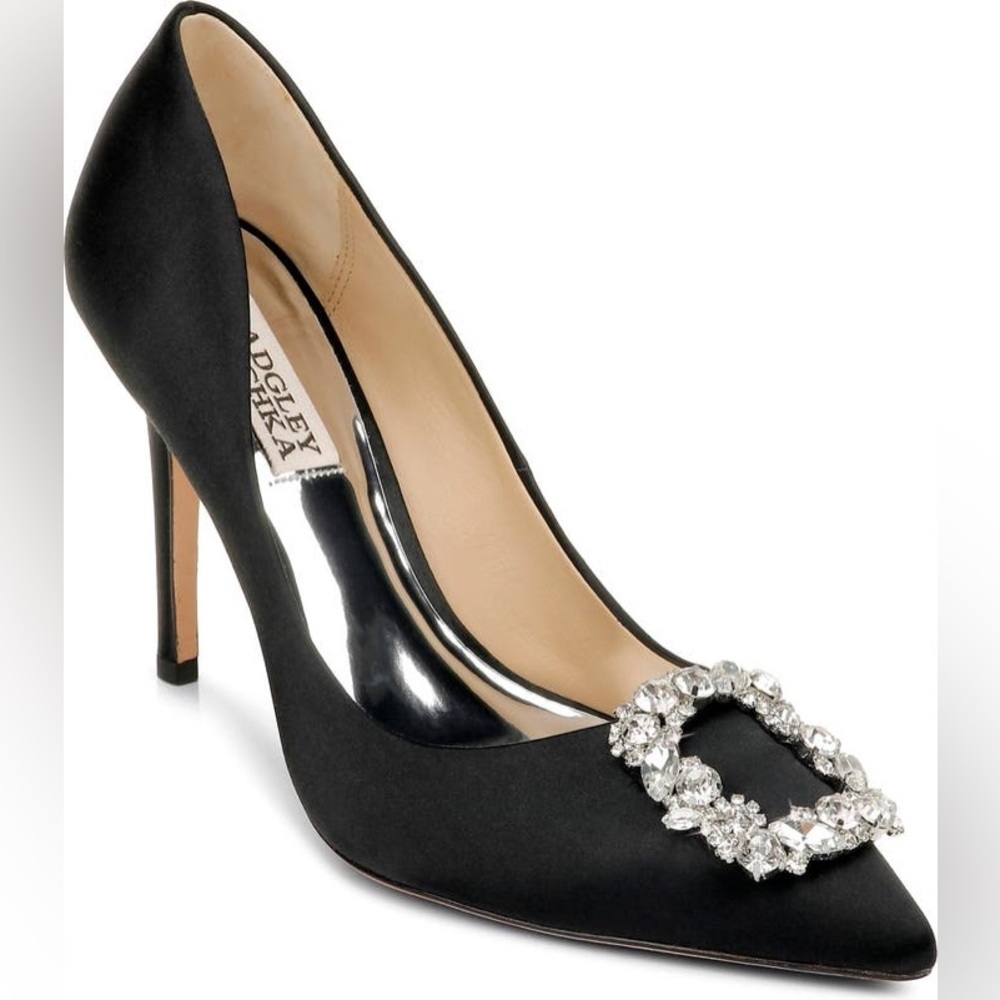 Badgley Mischka Black Cher Crystal Buckle Pumps